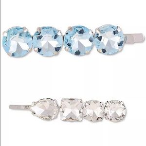 GUESS Silver-Tone, 2-pc. Set Aqua Crystal  Hair Pins NWT